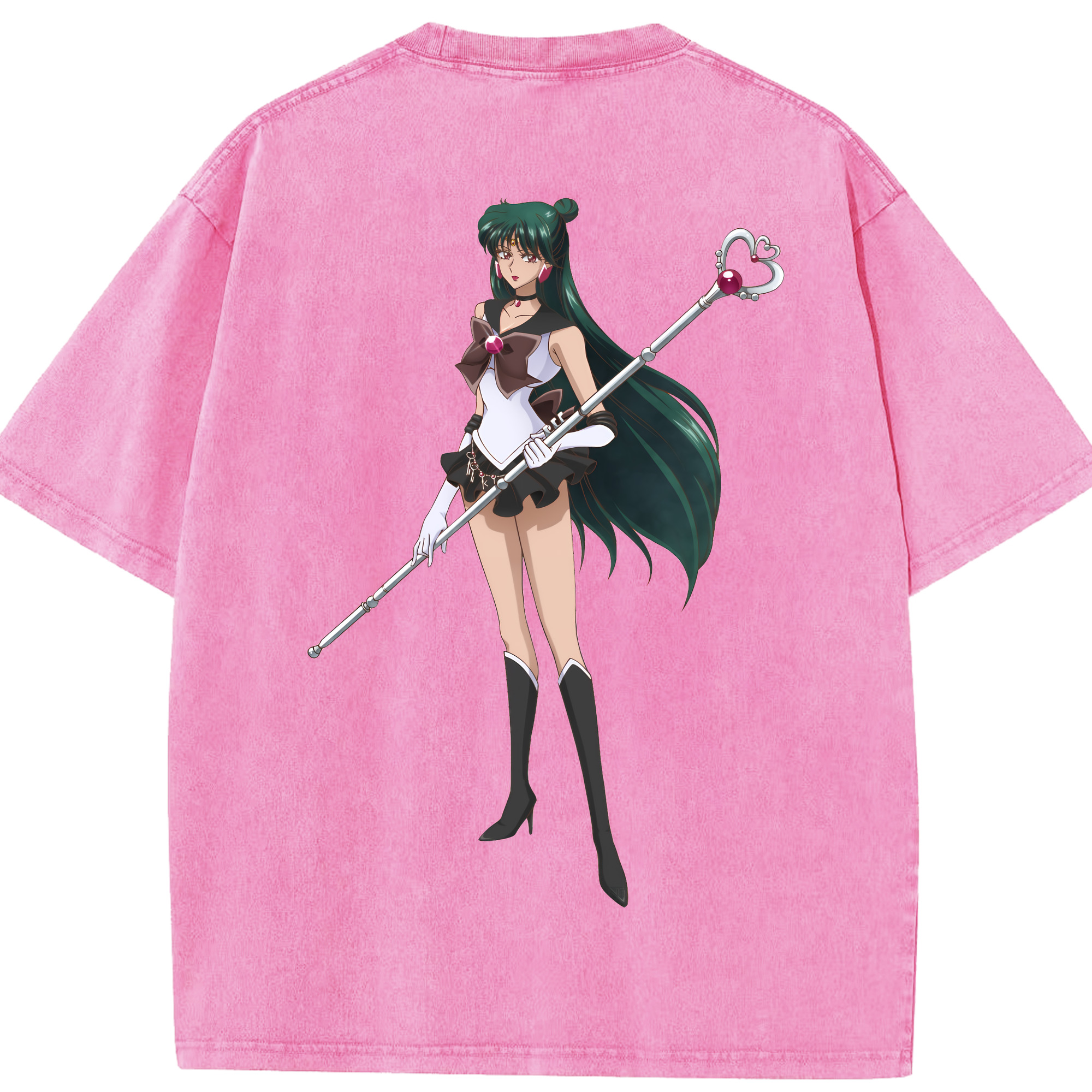 （画像用） 美少女戦士セーラームーン 冥王せつな Sailor Moon Meiou Setsuna 綿100% ヴィンテージ風 半袖Tシャツ（背面プリント）